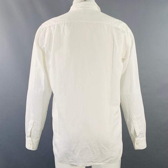 ANN DEMEULEMEESTER Size S White Cotton Linen One Pocket Long Sleeve Shirt - Picture 3 of 9